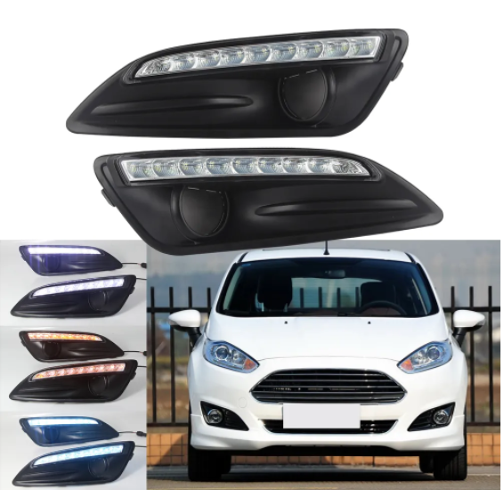 KEEN Automotive parts led DRL for Ford Fiesta 2013-2016 Daytime Running Lamp Turning Signal Foglights Front Bumper Head Lamps