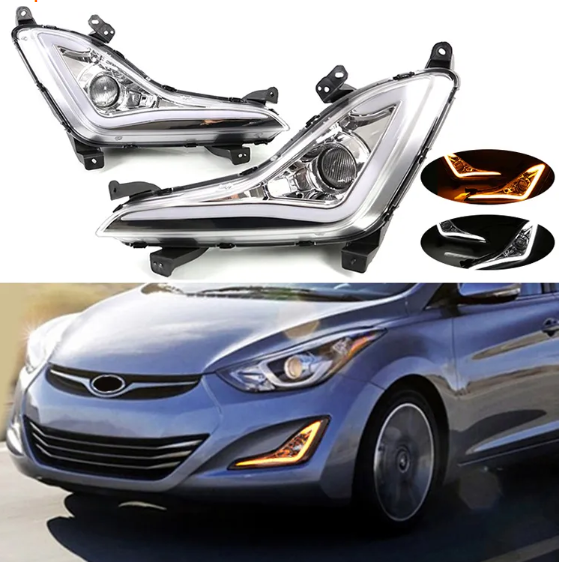 KEEN LED DRL Daytime Running Lights For Hyundai Elantra Avante 2016 2017 With Turn Yellow Signal Fog Lamp