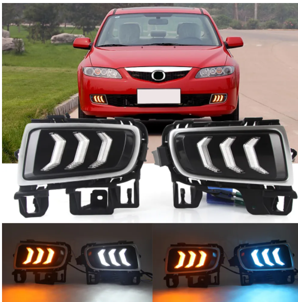 KEEN LED DRL for Mazda 6 2006 - 2014 Daytime Running Light Daylight With Flow Turn Signal Fog Lamp Cover Head Lights