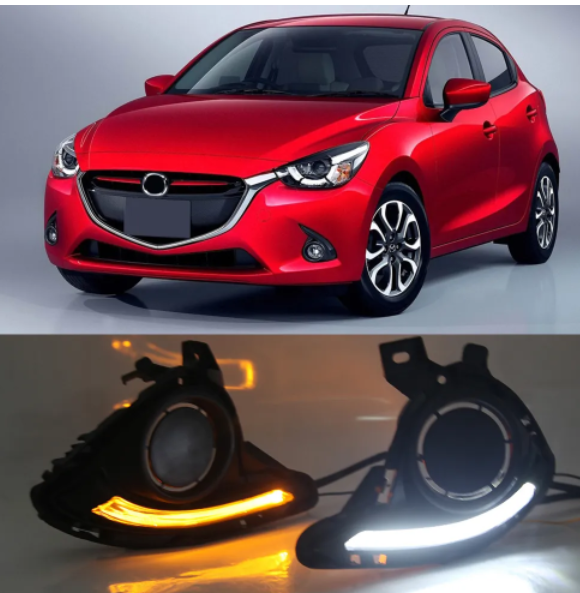 KEEN 12V Car LED Light DRL for Mazda 2 2015 2016 2017 Daytime Running Lamp with Turn Signal Fog Light Auto Head lamp