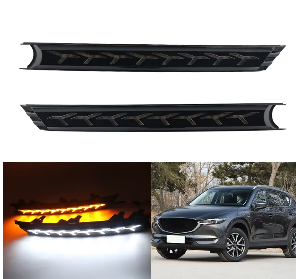 KEEN 12V LED DRL for Mazda CX-5 CX5 2017 2018 2019 Daytime Running Lamp with Dynamic Turn Signal Fog Lights
