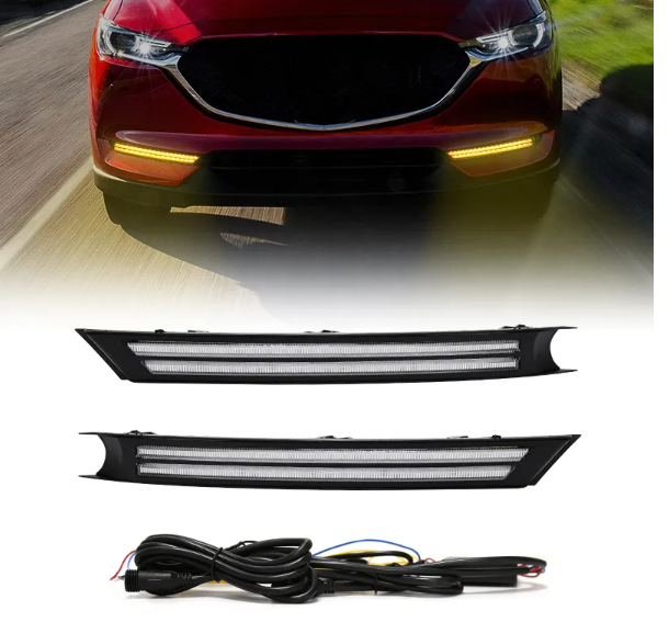 KEEN for 2017 2018 2019 MAZDA CX-5 LED DRL 12V daylight 6000K white amber turn signal LED daytime running lights fog lamp cover