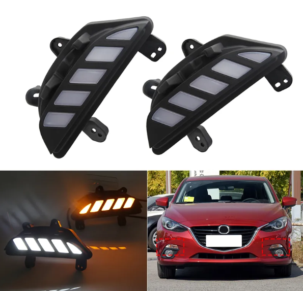 KEEN Wholesale Daylight LED for Mazda 3 AXELA Car LED DRL Driving Fog Lamp Yellow Flowing Turn Signal Lights Head Lights
