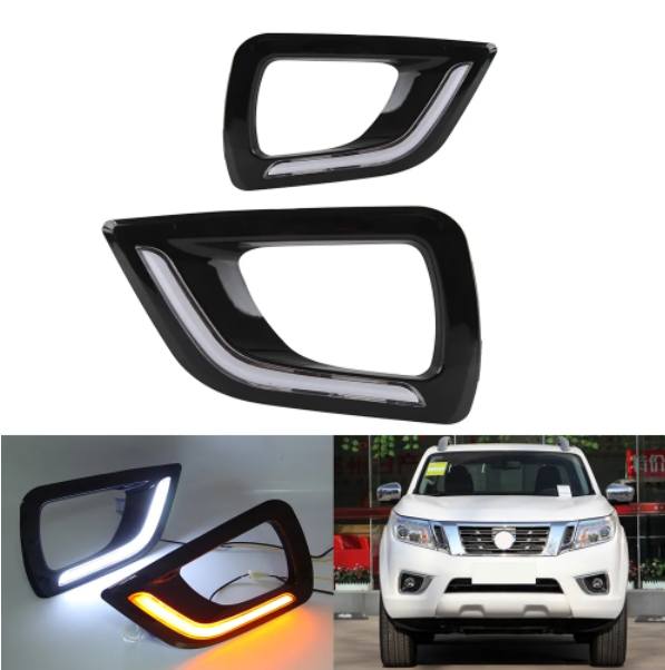 KEEN Black Gloss Cover Car Light for Nissan Navara NP300 2015-2018 led Daytime Running Light Fog Lamp Cover Led Yellow Turning