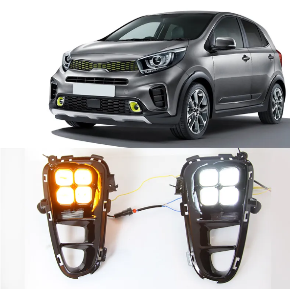 KEEN New Style Car LED Daytime Running Light For 2018 2019 2020 Kia PICANTO DRL White Fog Lamp Cover With Amber turn Signal