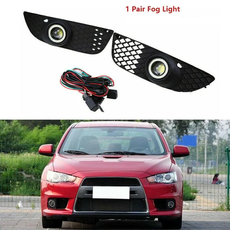 KEEN LED Angel Eyes Fog Lights for Mitsubishi Lancer 2008-2012 Front Driving Fog Lamp Projector Kits with Cable