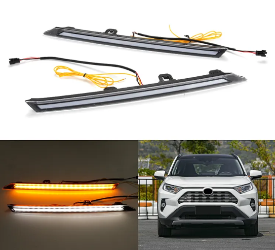 KEEN 12V Daytime Running Light for Toyota RAV4 2019-2021 Front Grille DRL Sequential Turn Signal Car Head Lamp