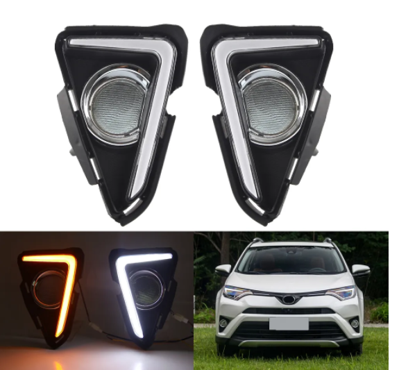 KEEN 12V Car LED DRL for 2014 2015 2016 Toyota RAV4 RAV 4 Daytime Running Light White Fog Lamp Cover With Amber Turn Signal
