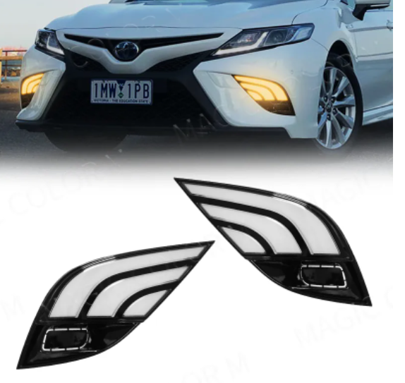 KEEN Daytime Running Lamp for Toyota Camry 2018-2019 LED DRL Driving Fog Lamp Cover led with Flow Turn Signal