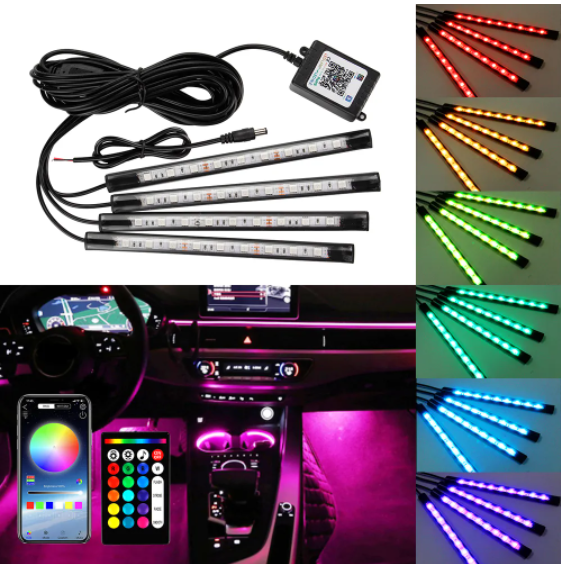 KEEN  New 36/48/72 leds Car Foot Ambient Light App RF Control RGB Auto Interior Decorative Atmosphere Lights 4pc/set