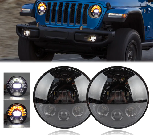 KEEN 7 inch Hi/Lo Beam led Headlight for Jeep Wrangler Offroad Harley Angel Eye Headlamp led DRL Amber Turn Signal Lamp 12-80v