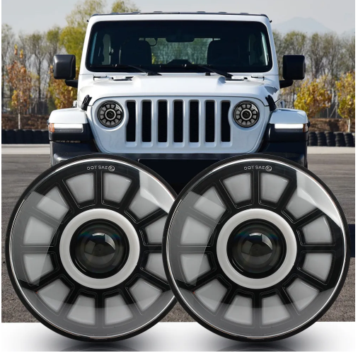 KEEN 7 inch Round Led Headlamp for Motorcycle Jeep Wrangler Angel Eye Hi/Lo Beam Offroad Headlamp DRL Turn Signal Light