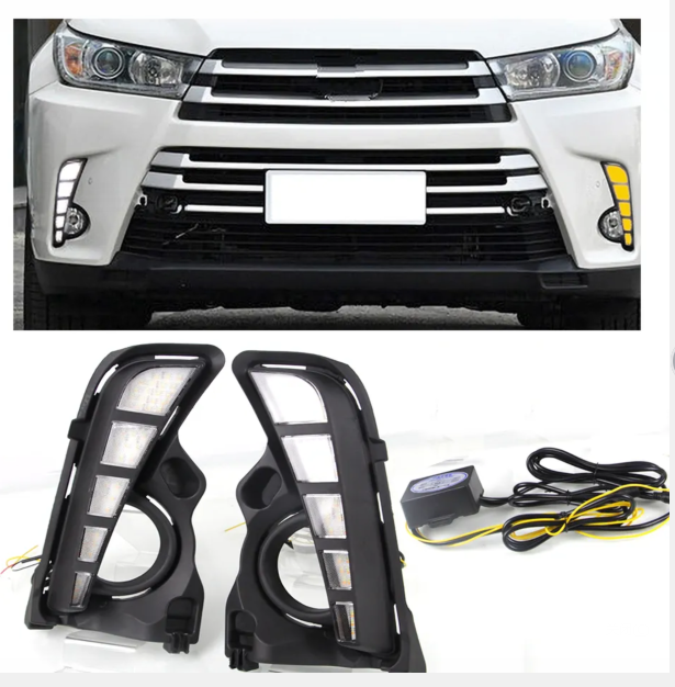 KEEN New Daytime Running Light for Toyota Highlander 2018 2019 LED DRL Flow Turn Signal Car Driving Fog Lamp