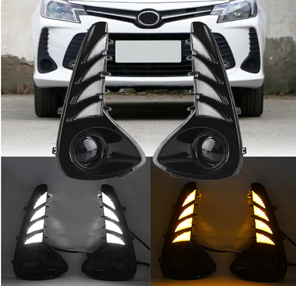 KEEN Hotselling Car LED DRL Daytime Running Light With Yellow Turn Signal Function Fog Lamp For Toyota vios 2020 2021