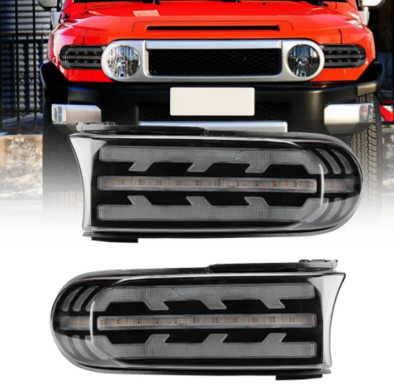 KEEN 12V LED DRL Daytime Running Light For Toyota FJ Land Cruiser 2007-2021 Flow Turn Lights Start-scan Fog lamp Headlight