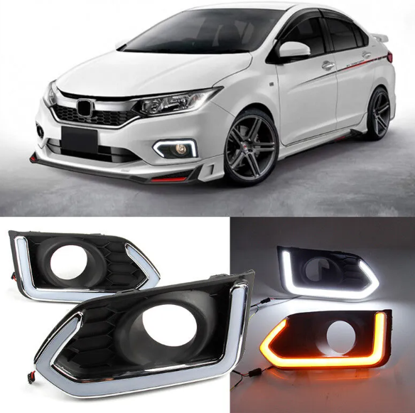 KEEN Car LED DRL for Honda City 2017-2018 Daytime Running Lights with Amber Turn Signal Driving Fog Lamp Cover Car Head Lights