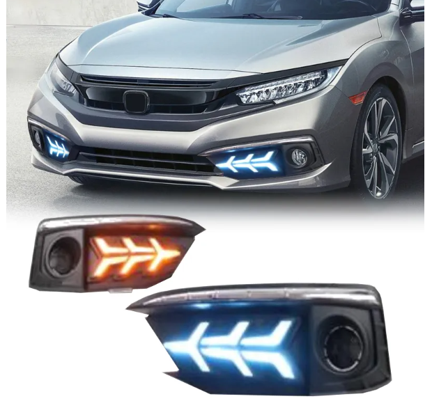 KEEN 12V LED Daytime Running Lights for Honda Civic 10th 2019-2020 DRL Sequential Turning Driving Fog Lamp Head Light