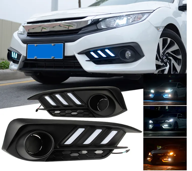 KEEN High Quality 12V LED DRL For Honda Civic 2016-2018 White Blue Amber Daytime Running Light Fog Lamp