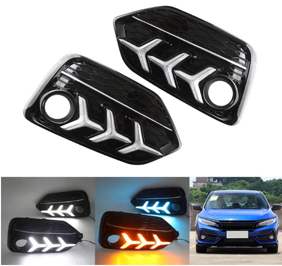 KEEN Hot Sale DRL for 2019 2020 Honda Civic Hatchback Daylight Fog Light Cover led Flow Turning Head Lamp