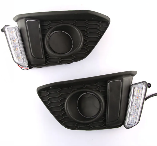 KEEN 12V Auto DRL for Honda Fit Jazz 2014-2016 White and Amber Daytime Running Light Fog Lamp Cover led with Turning Signal