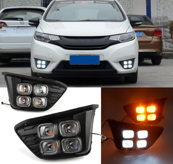 KEEN Auto led DRL for Honda Fit Jazz 2014-2017 White and Amber Daytime Running Lamp Driving Fog Light Head Light